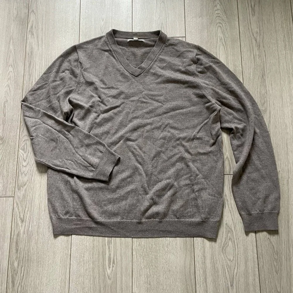 Nordstrom Men's V Neck Pullover Merino Wool Sweater Knit Long Sleeves Gray XL